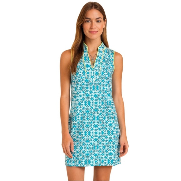 ELIZA J Sleeveless Blue Patterned Dress - Picture 1 of 10